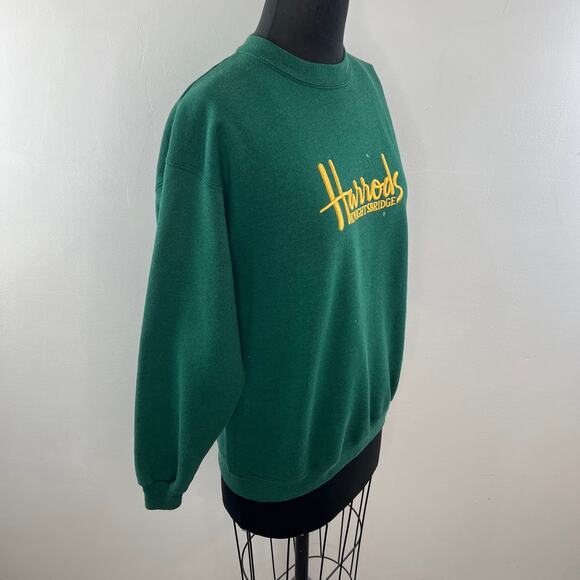 VTG Harrods Knightsbridge Green Yellow Sweatshirt Cotton Crew Neck Size Medium M - Picture 4 of 8
